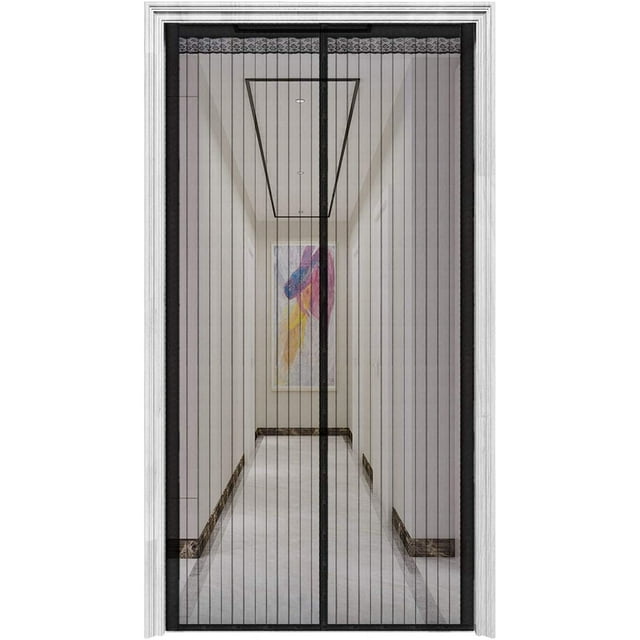 Puerta de pantalla magnética con 32 imanes, cortina de malla resistente, se adapta a puertas de hasta 39 x 82 pulgadas, pantalla de puerta apta para perros y mascotas, color negro Adepaton WMZL-315-1
