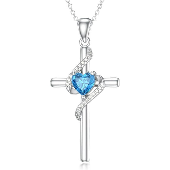 SISGEM Natural Blue Topaz Cross Pendant Necklace for Women 925 Sterling Silver Genuine Blue Topaz Jewelry Gifts
