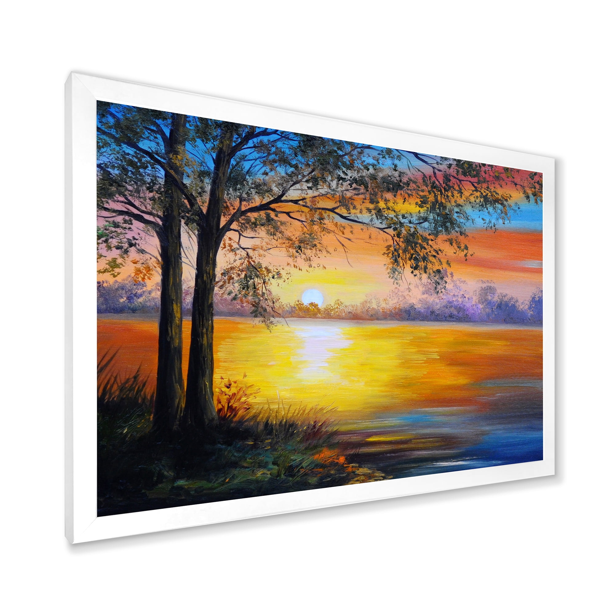 Designart 'Tree Near The Lake in Evening' Traditional Framed Art Print