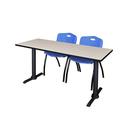 UPC: 0843532049792 | Regency Cain 72 x 24 Training Table- Maple & 2 M Stack Chairs- Blue