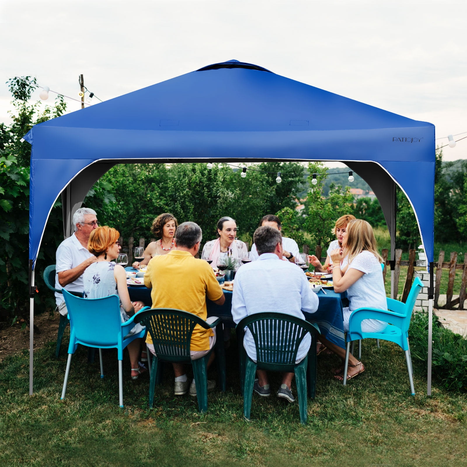 Patiojoy Pop Up Gazebo Tent 17'x10' Adjust Dual Half Awnings Folding Blue