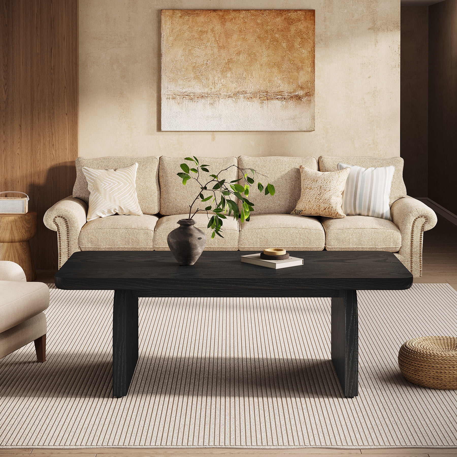 Finmind Rectangle Coffee Table, 47-Inch Wood Living Room Table, Easy Assembly