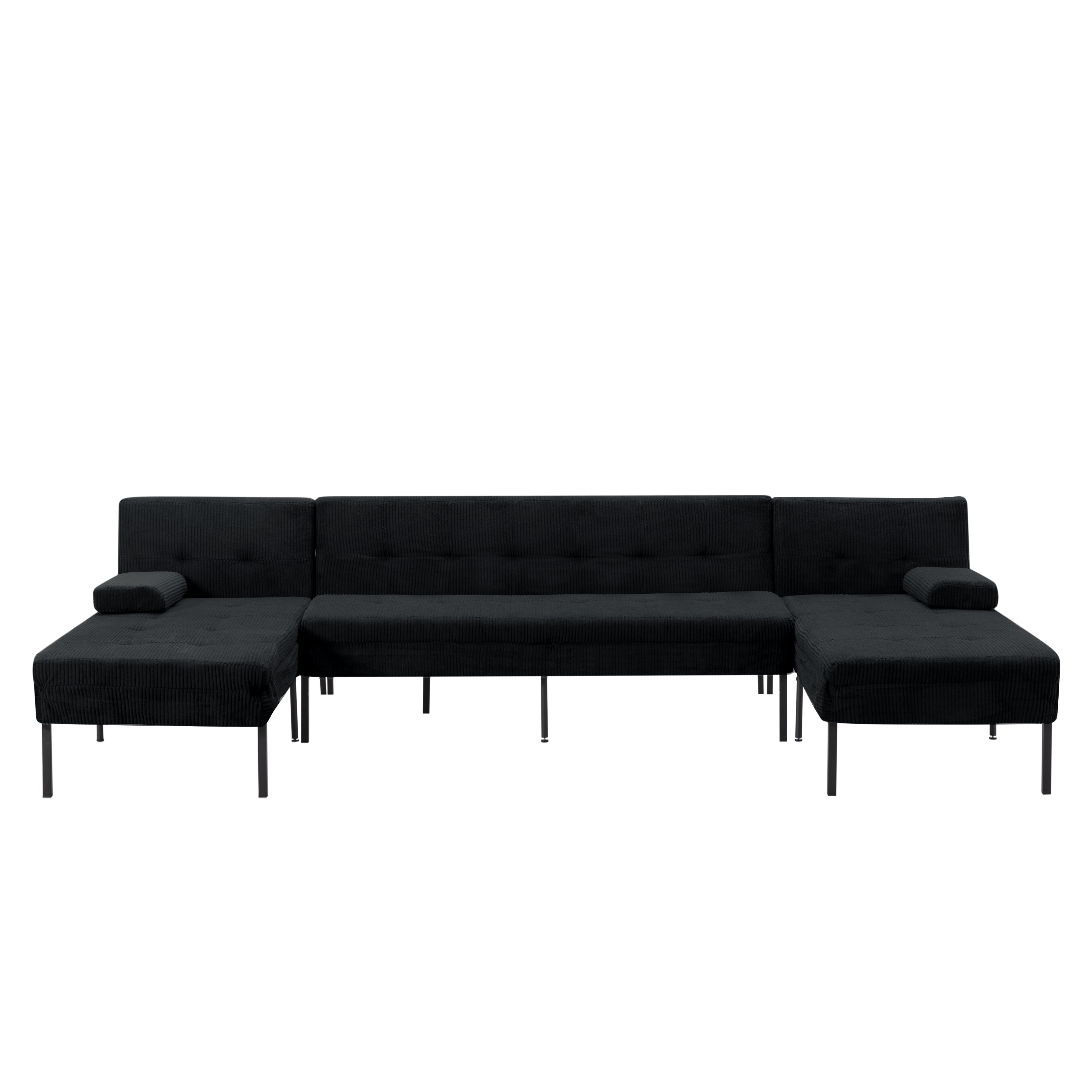 Gewnee 117.13”U-Shaped Sectional Sofa,Corduroy Couch,4 Seat Lounge Sleeper Sofa with Double Chaises for Living Room.Black