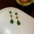 thumbnail image 4 of Huanledash 1 Pair Dangle Earrings Long Emerald Flower Shape Eye-catching Water Drop Earrings for Gift, 4 of 7