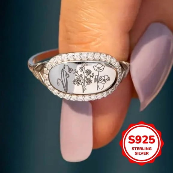 Rhodium Plated 925 Sterling Silver Elegant Bohemian Engraved Floral Ring for Women | Vintage Style, Daily & Party Occasion,SKU68431-Silvery-Size 10