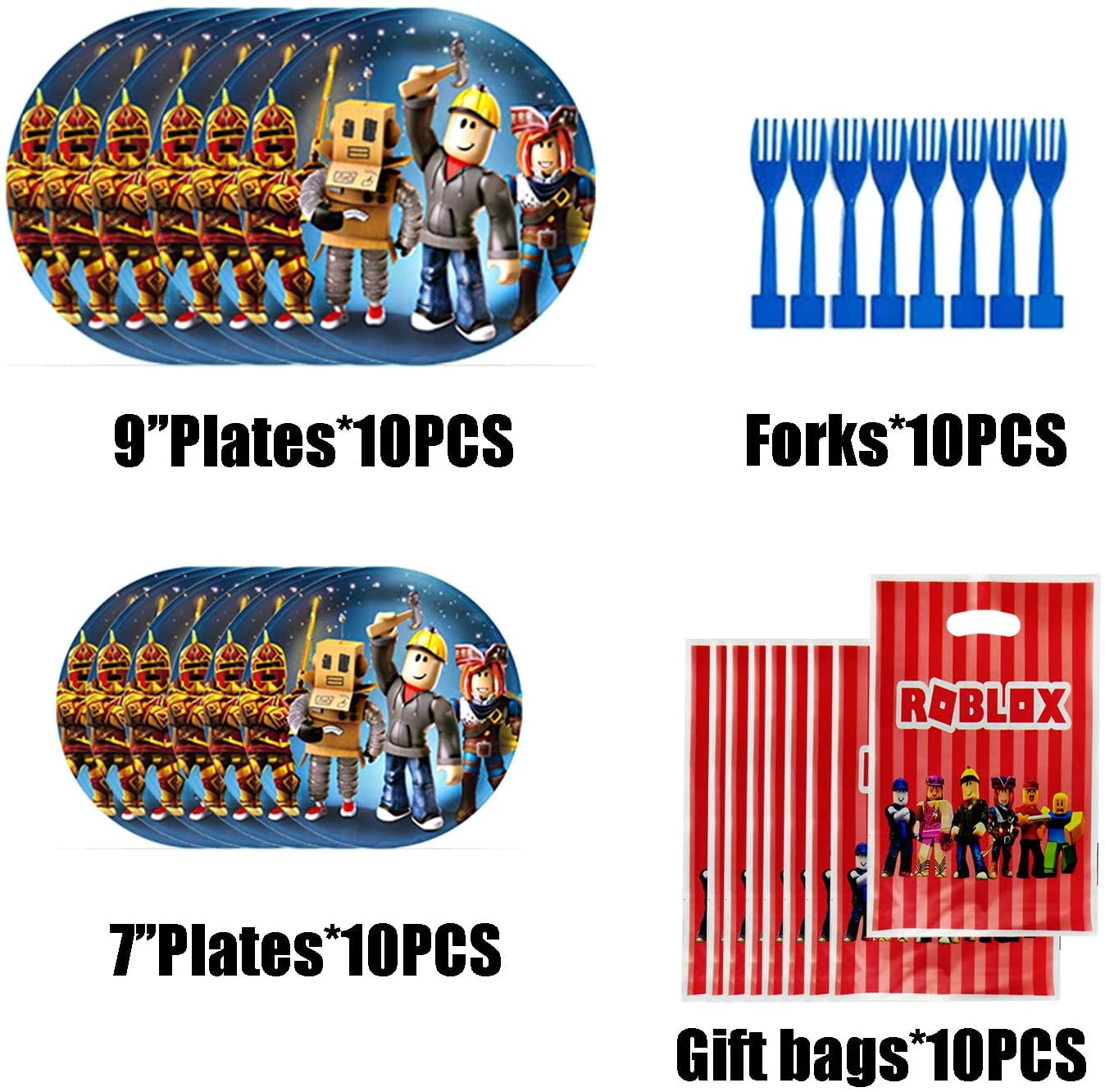 105 Pcs Roblox Birthday Party Supplies Robot Blocks Party Decorations Banners Cake Topper Plates Forks Gift Bags Cupcake Toppers Tablecover Napkins And Balloons Walmart Com Walmart Com - roblox gift bag ideas