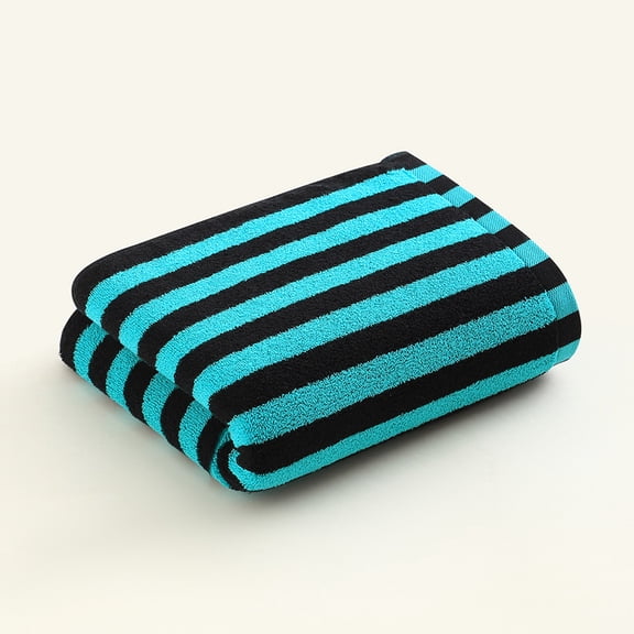XmhyTop-A 2-Pack 40x90cm Ultra Soft Hand Towels, Two-Tone Striped Absorbent Cotton Towels for Bathroom Kitchen, Decorative Home Decor Towel,Black Light Blue