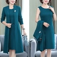 thumbnail image 2 of Quixlent Women Dress Coat Suit Spring Fall Elegant Solid Color Middle-age Ladies Female Open Front Long Cardigan O Neck Sleeveless Dress Kit, 2 of 8