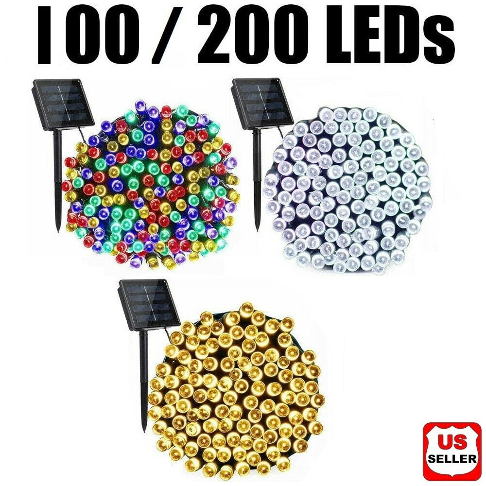 Solar 100/200 LED Strip Rope Light Waterproof Outdoor Fairy String Xmas Lights 