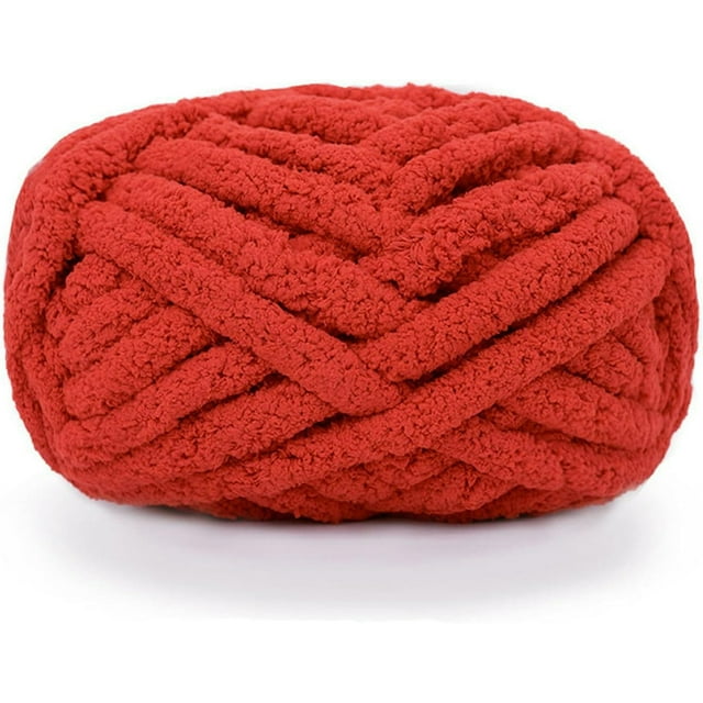 Nvzi 1 ovillo de hilo de chenilla grueso para tejer, ideal para mantas tejidas a mano, hilo ultrasuave para mantas grandes, color rojo.