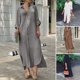 thumbnail image 2 of Vestido de algodón y lino nuevo vestido largo de algodón y lino con cuello camisero y botones, 2 of 6