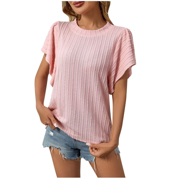 ZyeKqe Tops for Women Cap Sleeve Shirts Crewneck T Shirts Soft Comfy Casual Summer Basic Tees Top