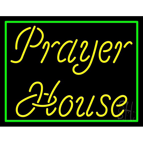 Yellow Prayer House LED Neon Sign 15" Tall x 19" Wide - inches Black Square Cut Acrylic Backing, with Dimmer - Premium built indoor Sign for Home dcor, Event, Religious place, Store interior, Office.