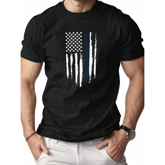 Men's Patriotic American Flag Print T-Shirt - Soft Cotton, Crewneck, Short Sleeve, Comfortable & Breathable for Summer Wear