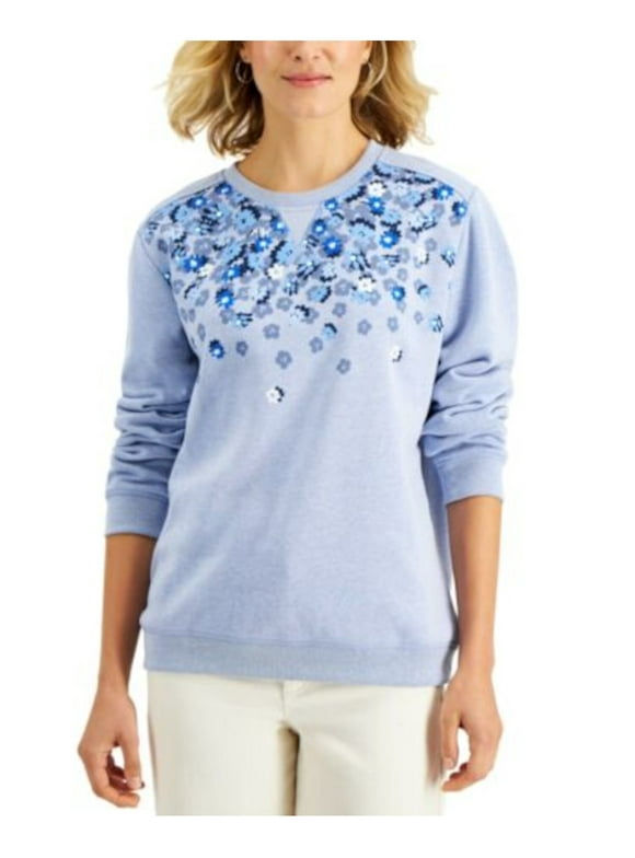 Karen Scott Womens Plus Printed Fleece Sweatshirt Blue Size 0x