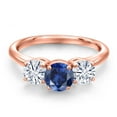 thumbnail image 3 of Gem Stone King 18K Rose Gold Plated Silver Blue Created Sapphire and White Moissanite Engagement Ring for Women | 2.00 Cttw | Round 6MM | Gemstone September Birthstone | Size 5, 3 of 7