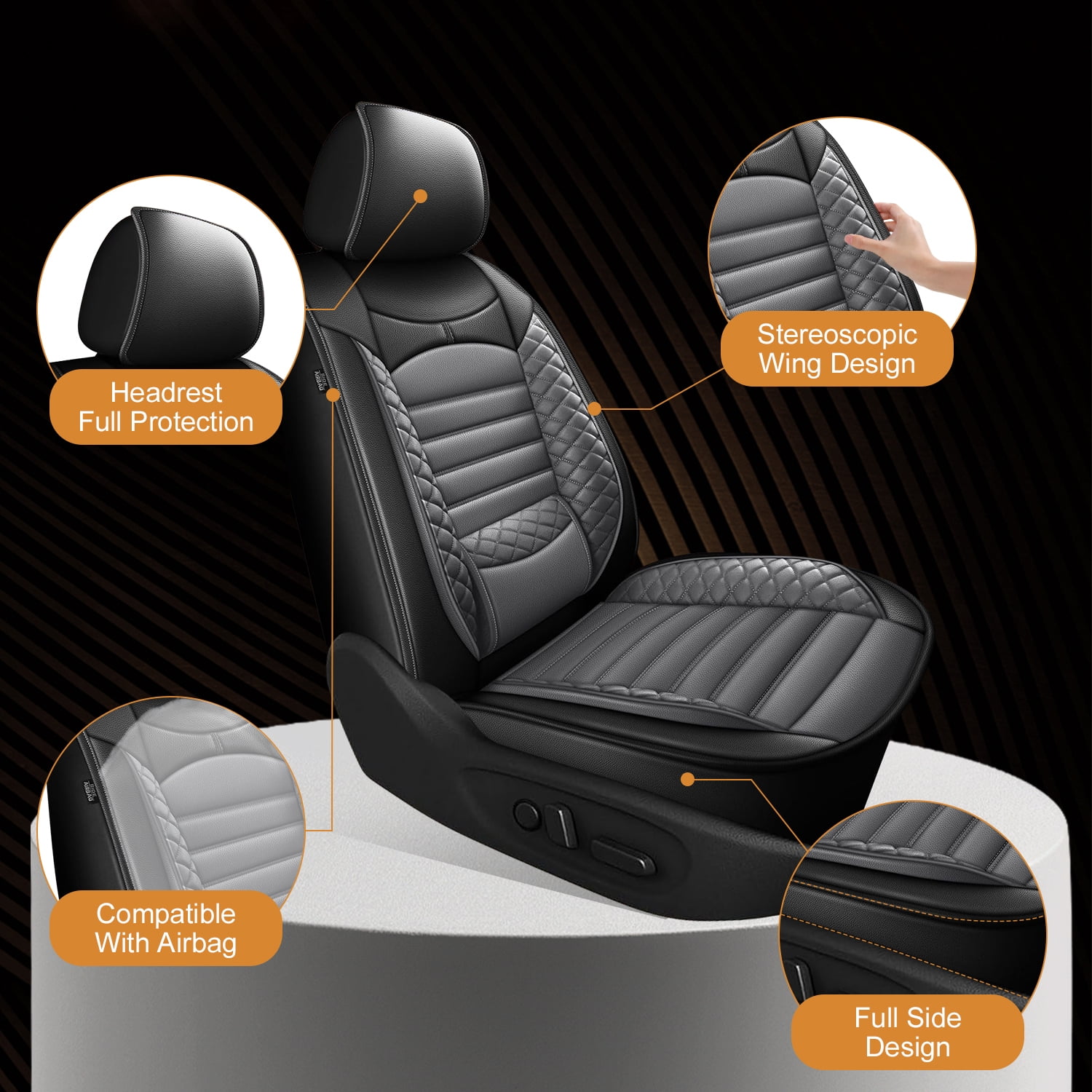 Car Seat Covers Full Set for Volvo XC90 2003-2014 Waterproof Leather Seat Covers Cushion Lumbar Support Comfort Automotive Interior Grey,Full Set(2 Row 5 Seats)