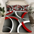 thumbnail image 2 of Manfei Vintage Geometric Stripe Twin Sheet Sets,Modern Abstract Art Twin Fitted Sheet,Red Gray White Flat Sheet For Men Women,Super Cozy Room Decor,3 Pieces, 2 of 7