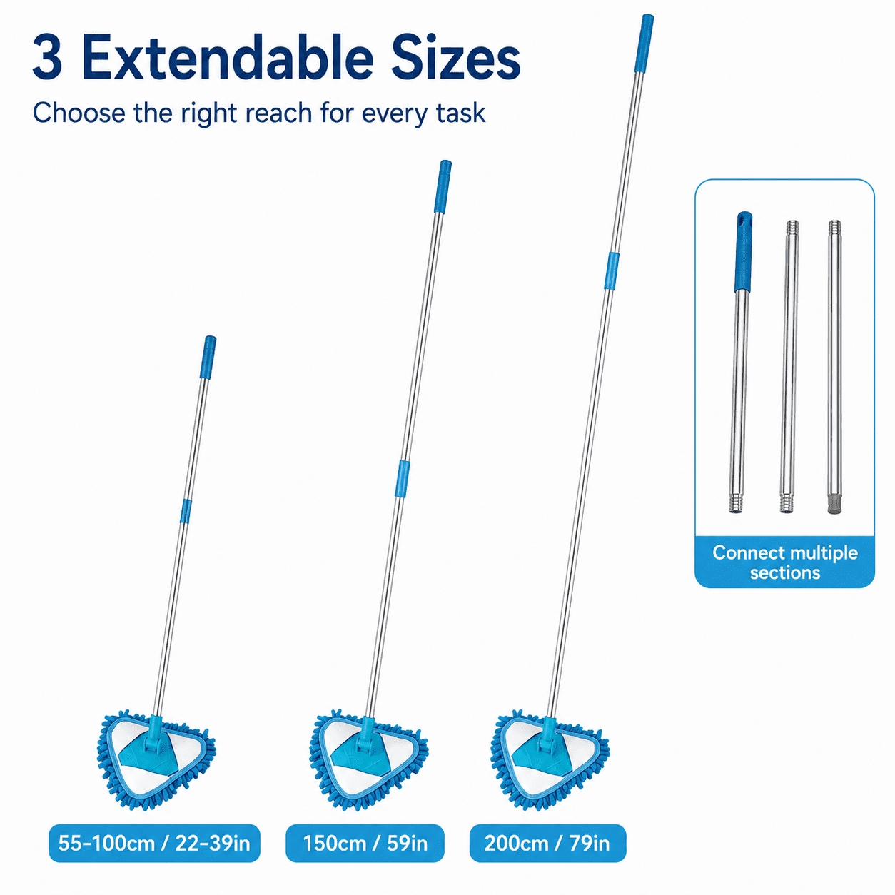 Wall Cleaner Mop with Long Handle 39 Inches, 3-in-1 Ceiling Cleaning Tool Duster with Replacement Microfiber Chenille Pads for Painted Walls, Baseboard, Window, Floor