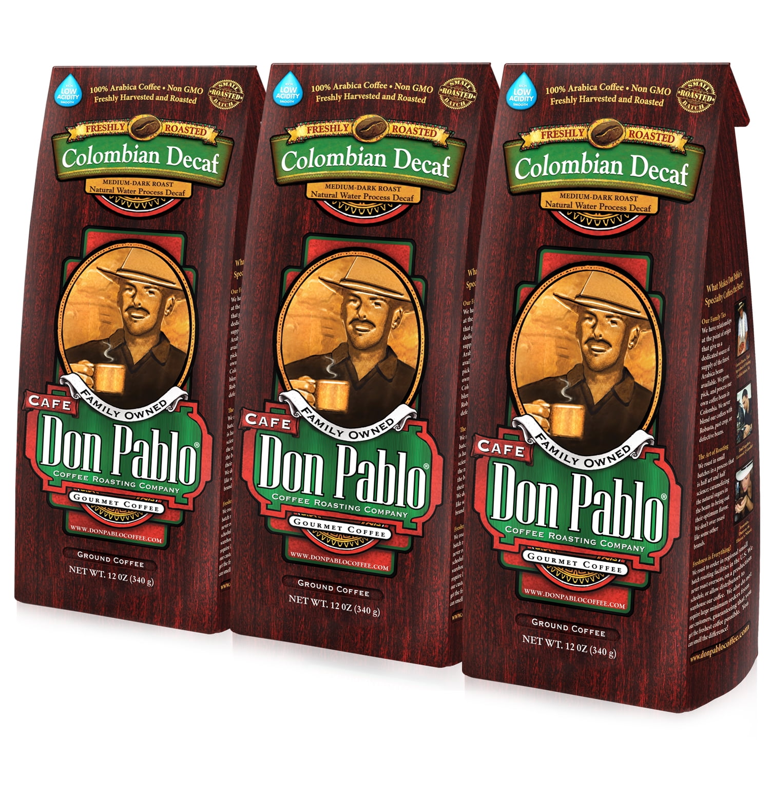 (3 pack) Don Pablo Colombian Decaf MediumDark Roast Whole Bean Coffee