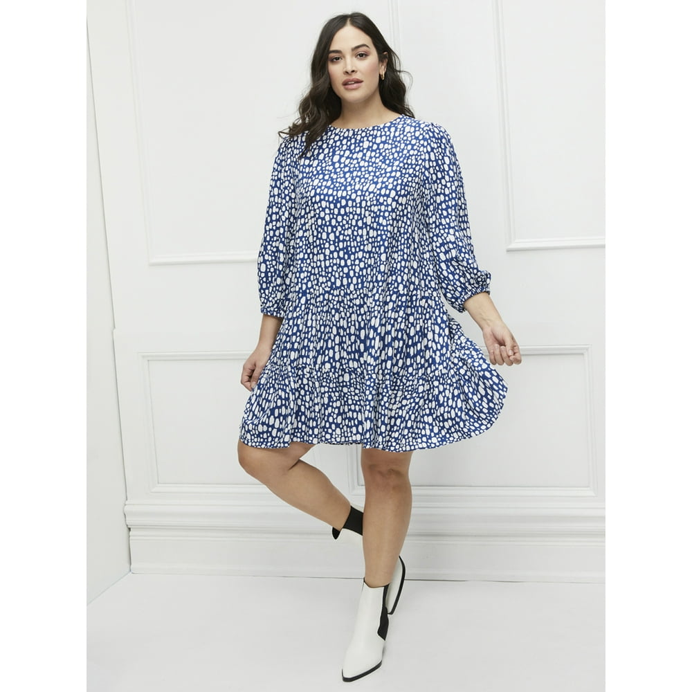 Eloquii Elements Eloquii Elements Womens Plus Size Dot Print Tiered Easy Dress