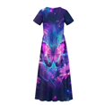thumbnail image 6 of Uourmeti Girls Summer Maxi Dresses Crew Neck Short Sleeve Casual Flowy Tiered Long Dress with Pockets (Purple Butterfly Galaxy), Size 9-10 Years, 6 of 7