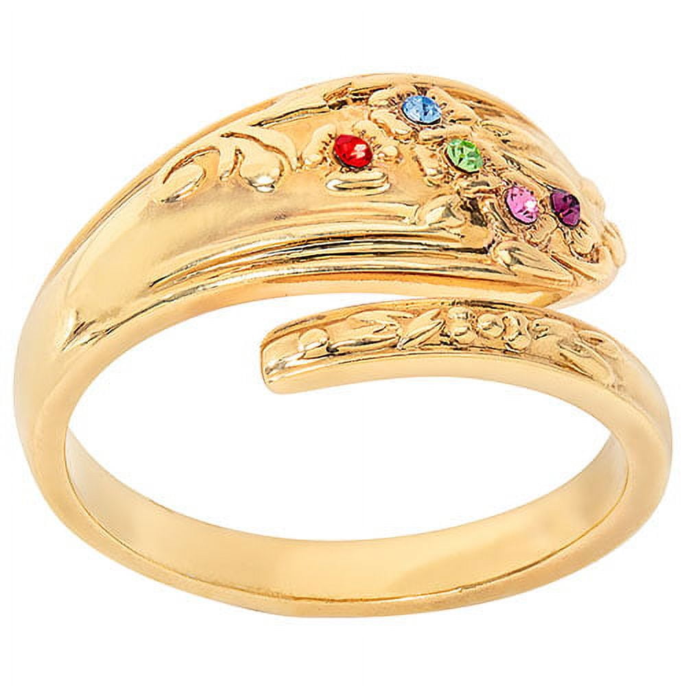 Personalized 14K Gold Family Birthstone Bypass Spoon Ring