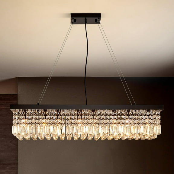 HOOMEDELIER 40" Modern Rectangle Crystal Chandelier, K9 Pendant Light for Dining Room, Kitchen Island