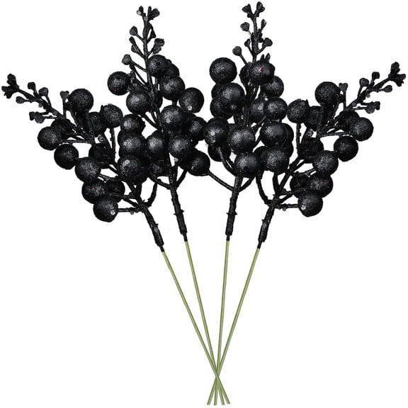 14 Pack Christmas Glitter Berries Stems, 7.8Inch Artificial Christmas Picks for Christmas Tree Ornaments, DIY Xmas Wreath, Crafts, Holiday and Home Decor (Black)