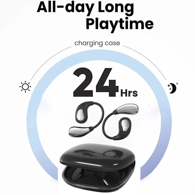 Herunwer Hanging Ear True Wireless 5.4 Bluetooth Earphones, 24H Charging Case, Sport Open-Ear with Surround Sound