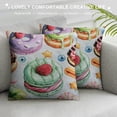 thumbnail image 3 of Qinduosi Sweets Throw Pillow Cushion Cover, Delicious Tasty Watercolor Design Print, Decorative Square Accent Pillow Case, ", Green Pink White, 3 of 5