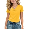 thumbnail image 5 of WQNVRNR Girls Short Sleeve Tee- Cotton Fashion Casual Pleated V-Neck Cute Summer Tops Yellow Size 6, 5 of 9