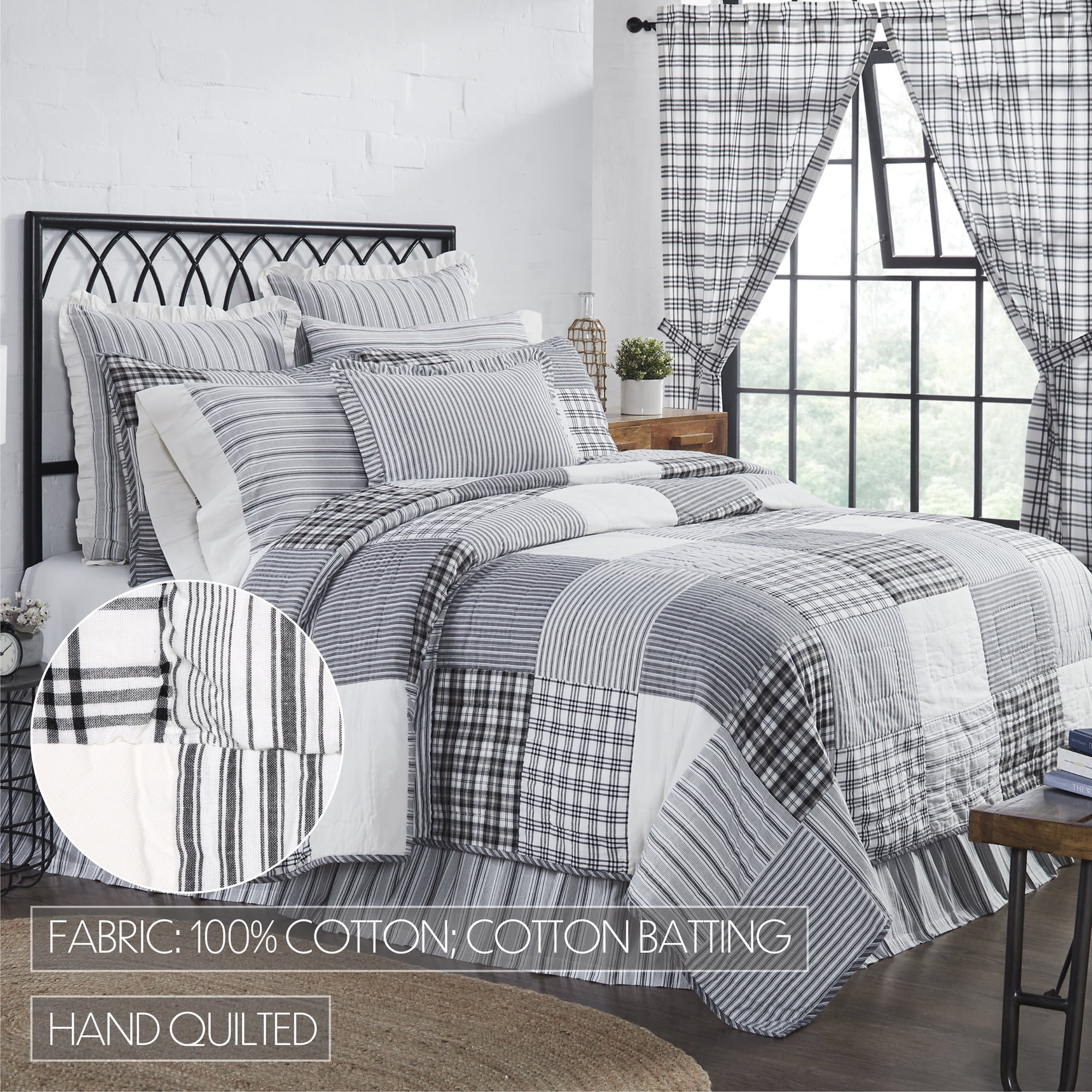 VHC Brands, Sawyer Mill Patchwork Reversible Queen Quilt, Black, 90x90