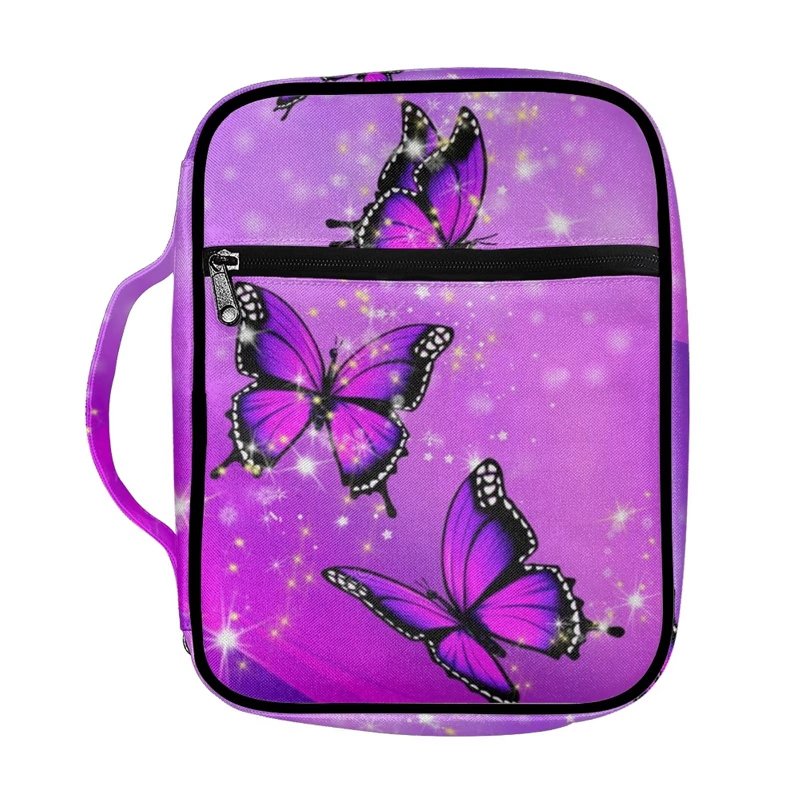 Renewold Purple Butterfly Bible Case Durable Pocket Zipper Handle for