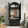thumbnail image 4 of VEANERWOOD Arched Armoire Wardrobe Closet with 2 Drawers, Wooden Clothing Storage Cabinet with Hanging Rod & Metal Handle for Bedroom, 4 of 8