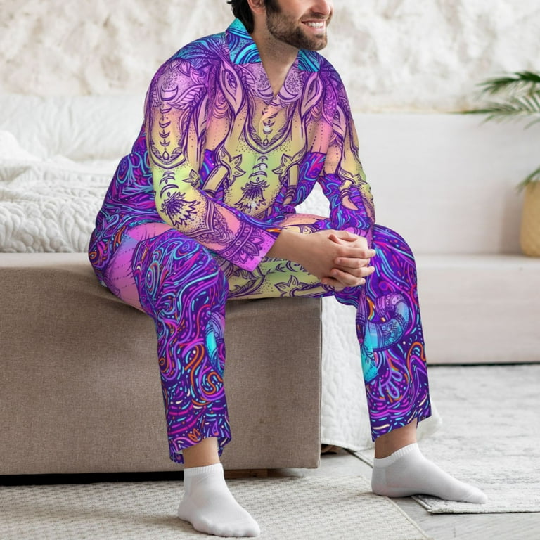 Zeuib Elephant in Tribal Style Print Men's Long-Sleeved Pajama Set