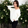 thumbnail image 3 of Women's Textured Knit Sweater with V-Neckline and Ribbed Sleeves - Small, White, 3 of 6