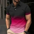 thumbnail image 2 of Men's Polo Shirts 4x Classic Button Gradient Short Sleeve Tennis Shirt Lightweight Summer Casual Casual Tops,Hot Pink,XXXXL, 2 of 5