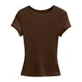 thumbnail image 4 of MIXUE Boho Tops For Women Summer Solid Color Round Neck Short Sleeve Slim Fit Casual Soft Pullover Shirts For Women Tee Shirts Daily-Wear,Brown,M, 4 of 4