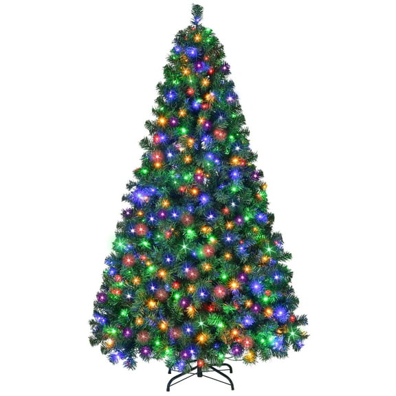 Vebreda 6FT Pre-Lit Artificial Christmas Tree with 250 Multicolored LED Lights, 1060 Branch Tips, Hinged Design & Metal Stand for Home, Office & Holiday Décor
