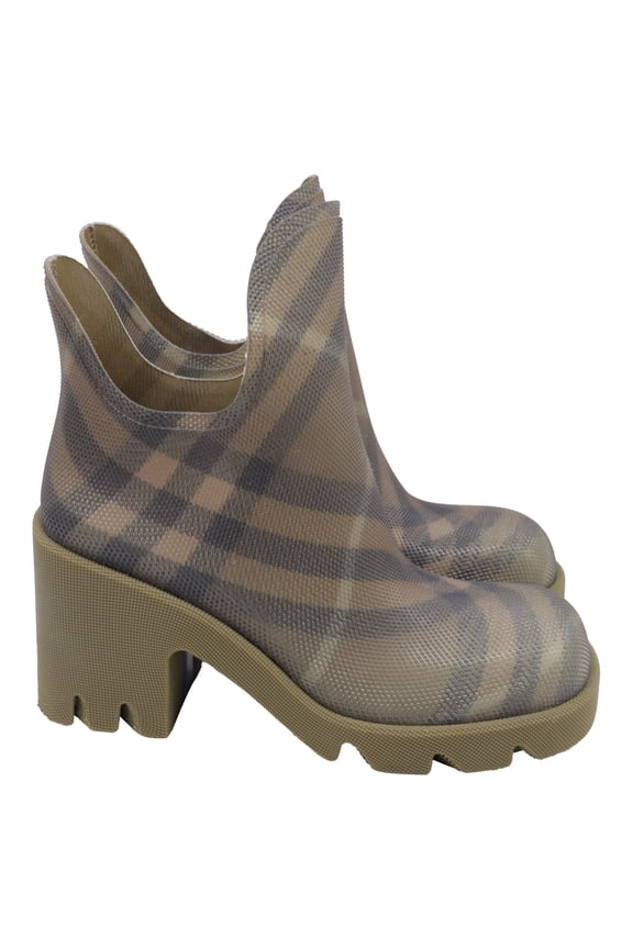 Pre-Owned Burberry Check Marsh Heel Boots in Green Rubber