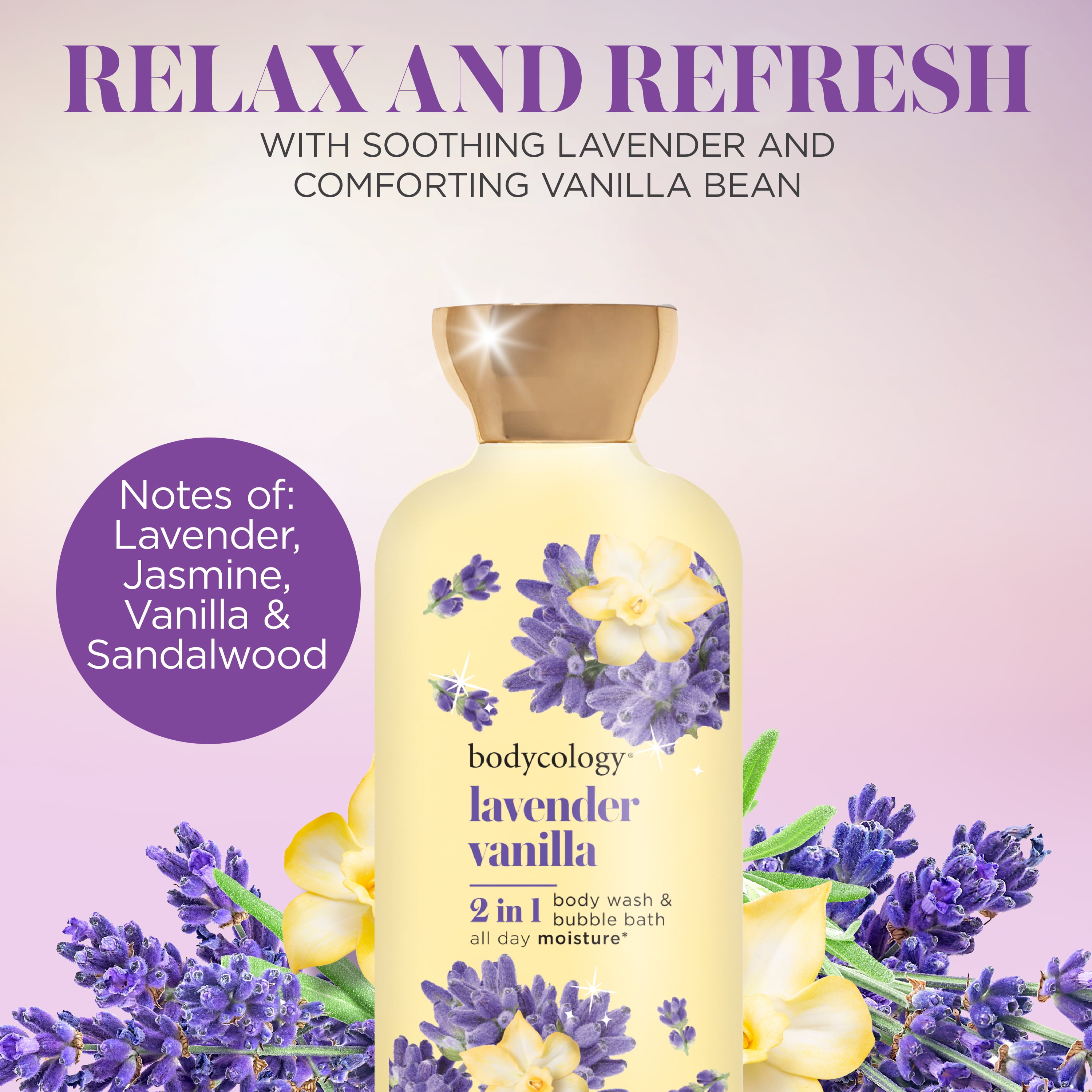 Bodycology 2-in-1 Body Wash & Bubble Bath, Lavender Vanilla, 16 fl oz