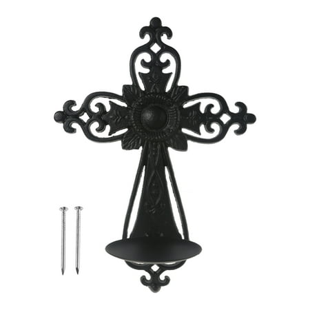 

HOTYA European Style Cast Iron Hollow for Cross Wall Hanging Candle Holder Tealight Candlestick Retro Metal Stand Sconce for Home Kitchen Prayer Room Decor