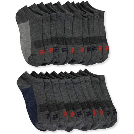 Fila Kids Boys 10-Pack No Show Socks Blocked Sole - Charcoal Heather, Boys Small Shoe Sizes 7-10