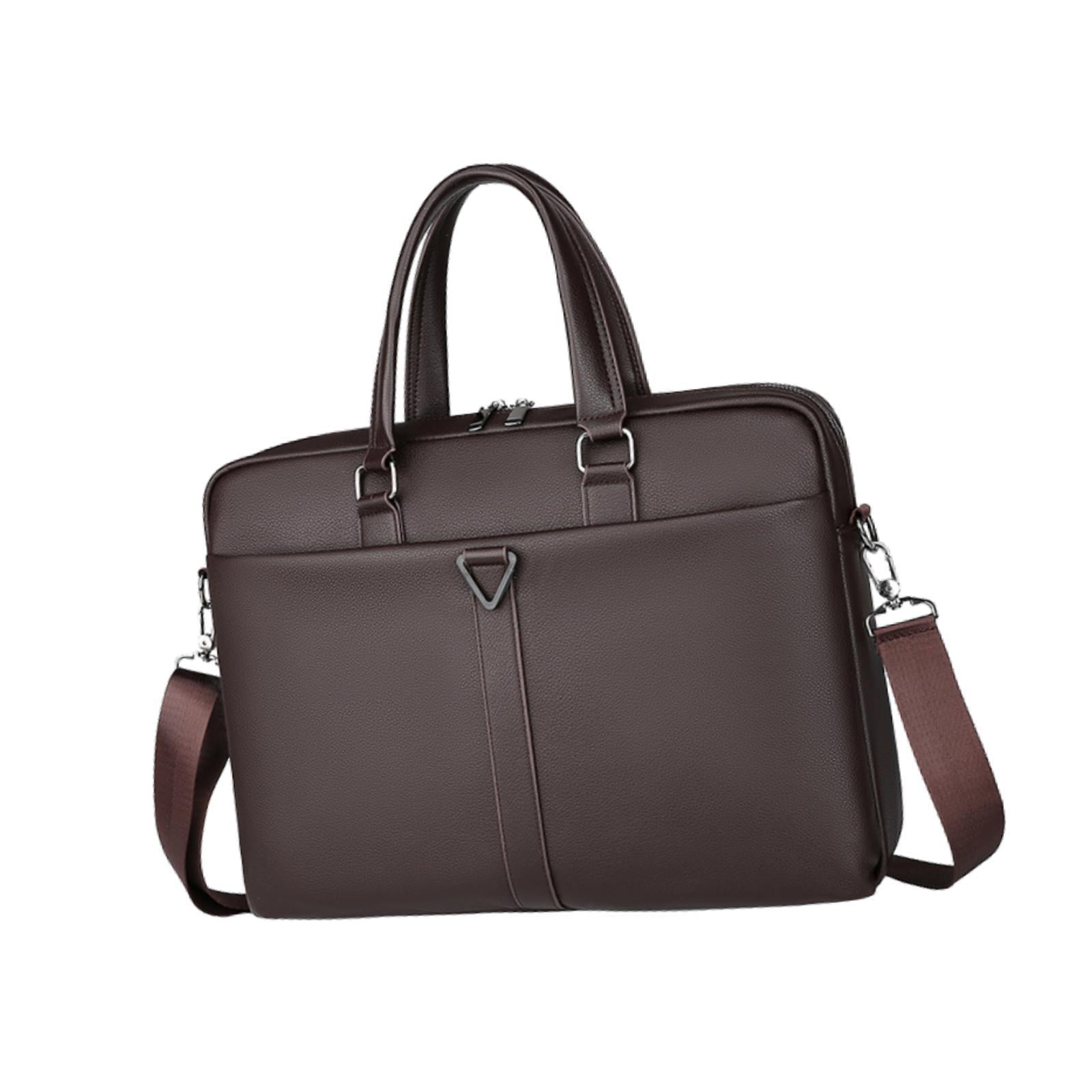 Wxqbjtam Mens Business Bag Briefcase with Shoulder Strap Large Capacity Handbag Crossbody PU Brown