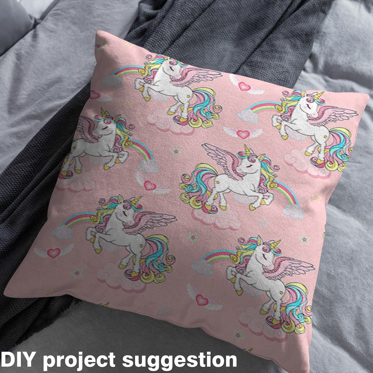 Manfei Kawaii Unicorn Sewing & Crafting Fabric (1 Yard), Cute Heart Rainbow Home Decor Fabric by the Yard, Kids Girls Pink DIY Fabric