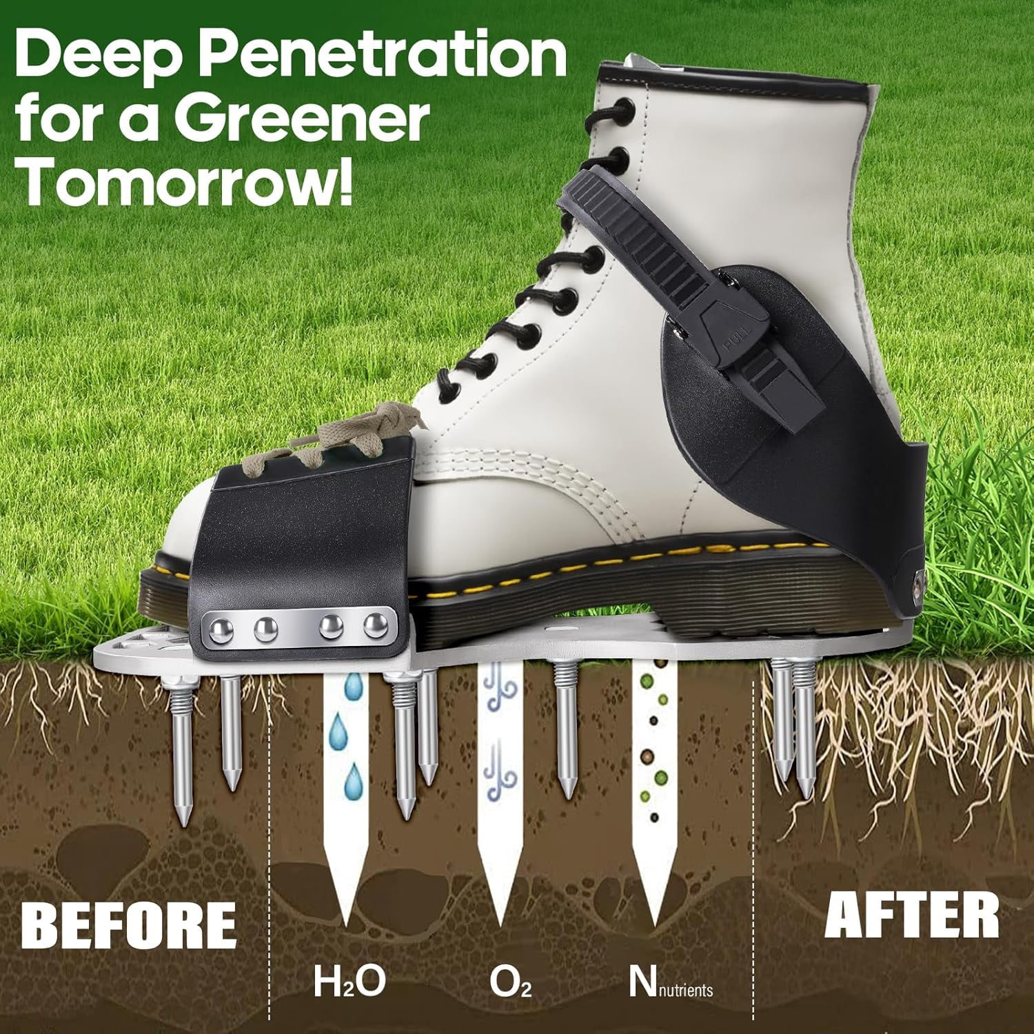 Lawn Aerator Shoes with 5mm Metal Sole Adjustable Straps Bend-Resistant Spikes Fully Assembled Black