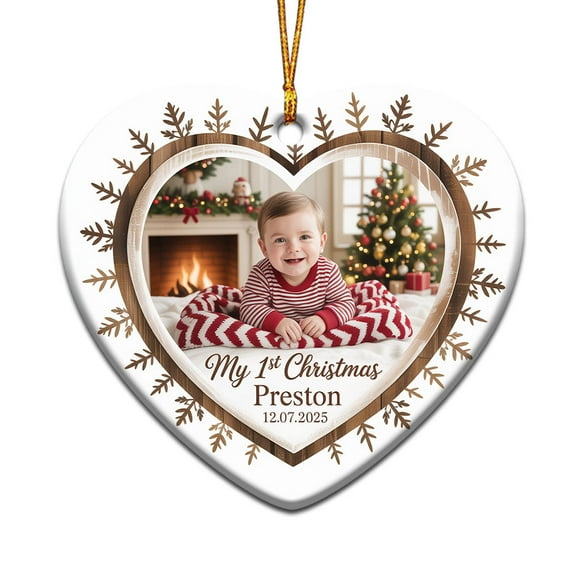 Photo My 1st Christmas Ceramic Ornament, Photo Baby's First Christmas Ornament Gift for New Dad Mom, Custom Name Text Year & Picture New Baby Ceramic Christmas Ornament Xmas 2025