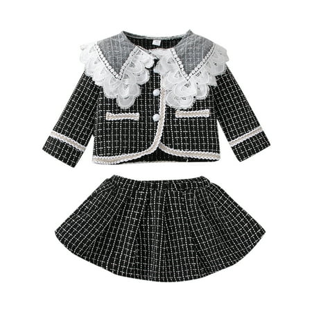 

Girls Two Piece Set Toddler Kids Baby Girls Clothes Winter Autumn Plaid Long Sleeve Lace Button Down Coat Jacket Tops Skirts Set Clothing Girl Sweatshirt