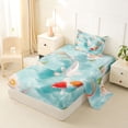thumbnail image 2 of Feelyou Lucky Koi Fish Twin Sheet Sets for Kids Women Girls, Lake Rose Flower Bedding, Green, 3pcs, 2 of 5